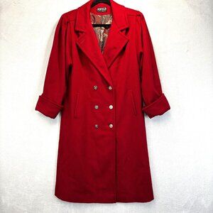Vintage 90s Jofeld Double Breasted Red Wool Coat Womens XL Paisley Long Relaxed